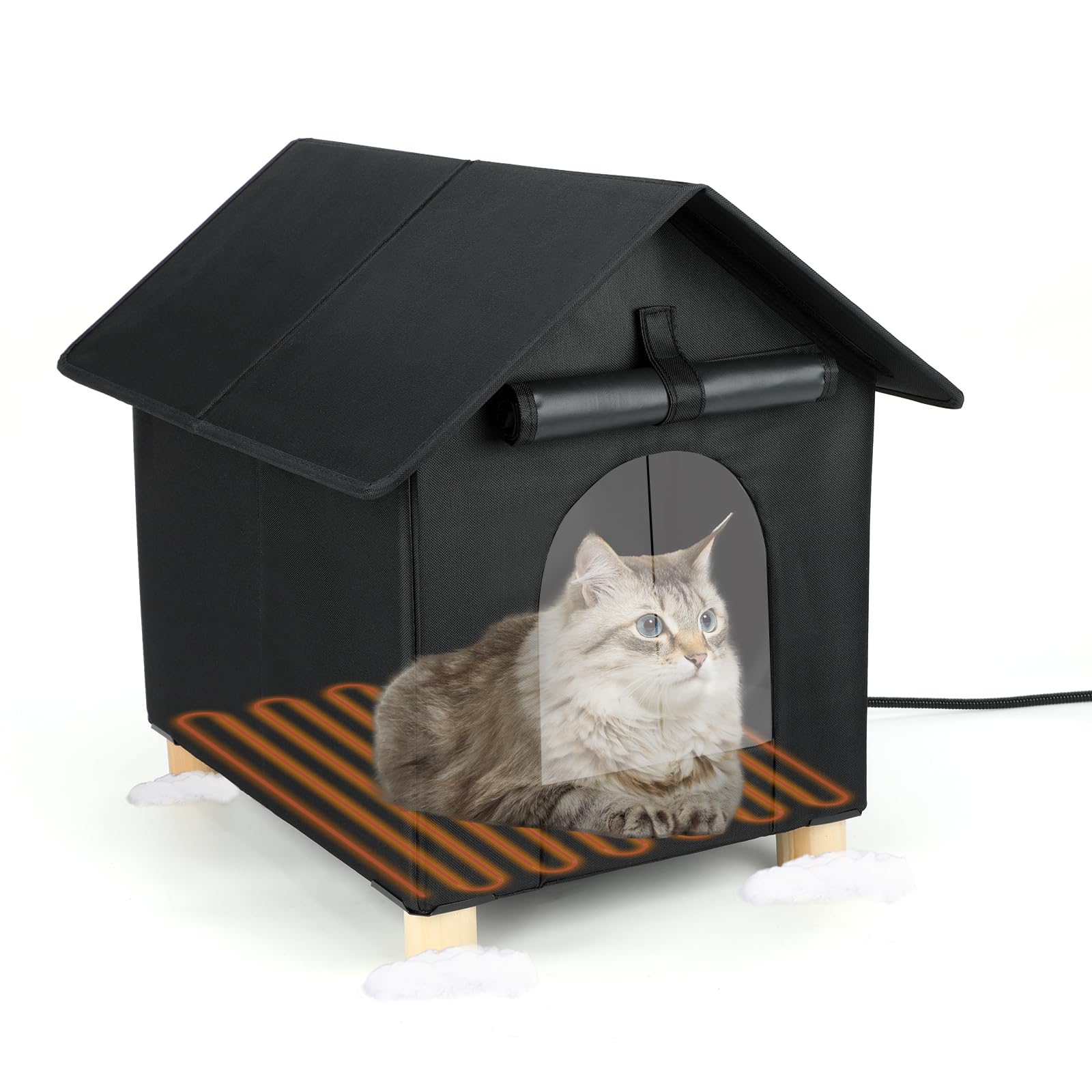 BWOGUE Elevated Heated Cat House for Outdoor Cats in Winter Waterproof & Insulated Feral Cat Shelter for Outside CatsWeatherproof Feral Cat House for Outside(Black)