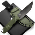 Cuchillo de Supervivencia ODENWOLF W-FLAT de Hoja Fija y Mango Completo con Funda - Cuchillo Táctico Elegante - Fabricado en Acero D2 - Cuchillo de Bushcraft y Camping para Supervivencia - Cuchillo de Caza EDC Perfecto con Mango de TPE